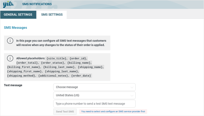 Wtyczka powiadomień SMS Yith Yith SMS Notifications Plugin