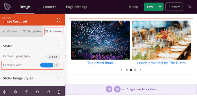 Zmiana koloru podpisów karuzeli obrazków Changing the color of the image carousel captions