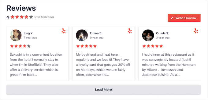 Suwak recenzji Yelp Yelp reviews slider