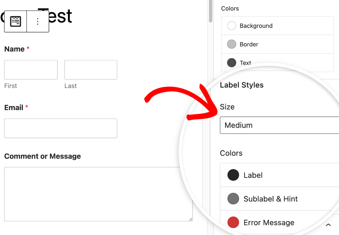 Label sizes in WPForms