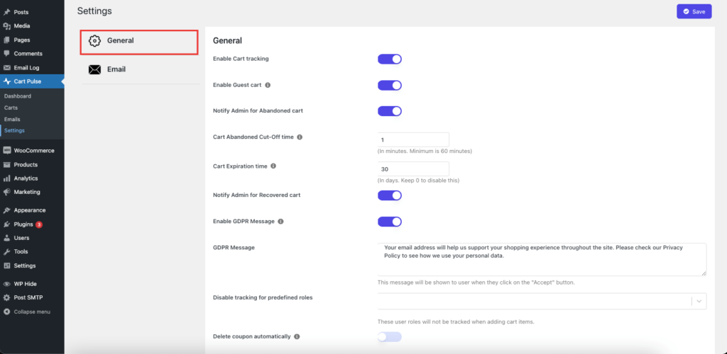 Müşterileri Geri Kazanmak İçin Arıza Korumalı Terk Edilmiş Sepet E-posta Stratejisi 11 A screenshot of general settings