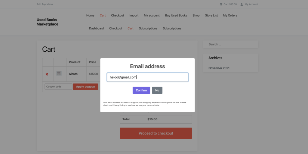 Müşterileri Geri Kazanmak İçin Arıza Korumalı Terk Edilmiş Sepet E-posta Stratejisi 13 A screenshot of email guest pop-up
