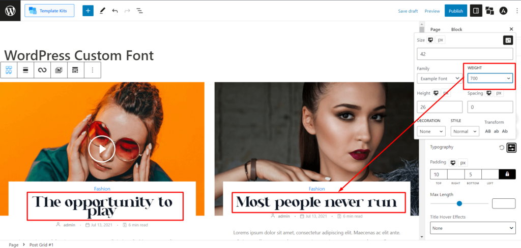 WordPress Özel Yazı Tipleri Nasıl Eklenir: Tipografide Tam Kontrolü Elinize Alın 17 Selecting Weight for Bold Variation