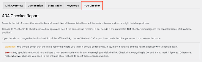 Sprawdzanie 404 ThirstyAffiliates ThirstyAffiliates' 404 checker