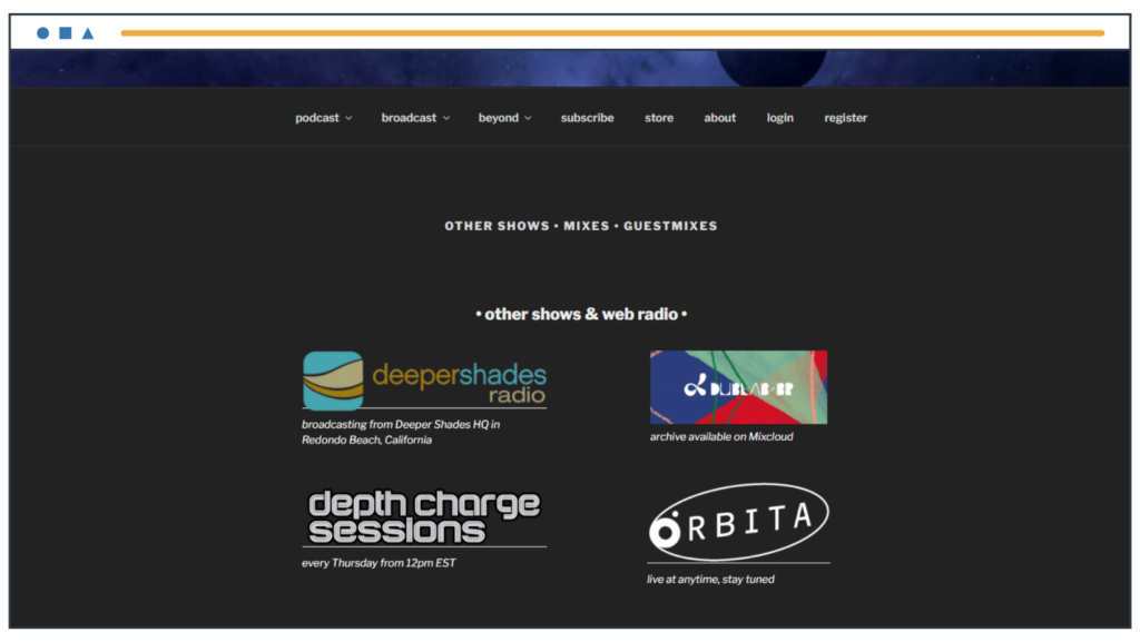 Ein weiterer Blick auf die Deep Space Podcast-Website.