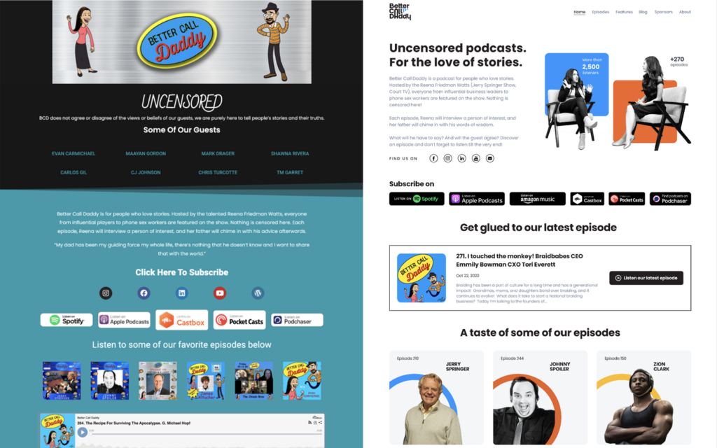 Ein direkter Vergleich der Vorher- und Nachher-Website-Designs