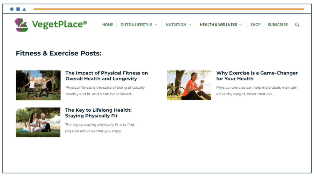 Der Fitness- und Trainingsbereich der VegetPlace-Website