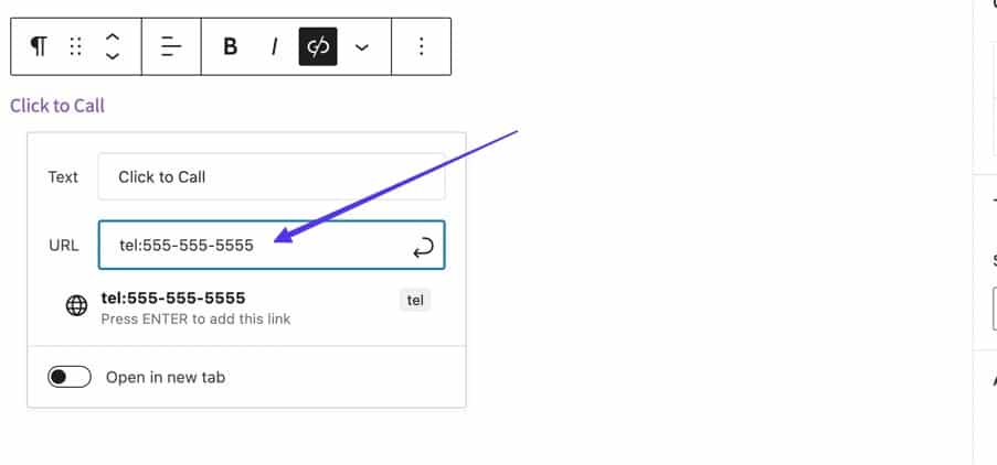 วางหมายเลขโทรศัพท์ในช่อง URL ใน WordPress