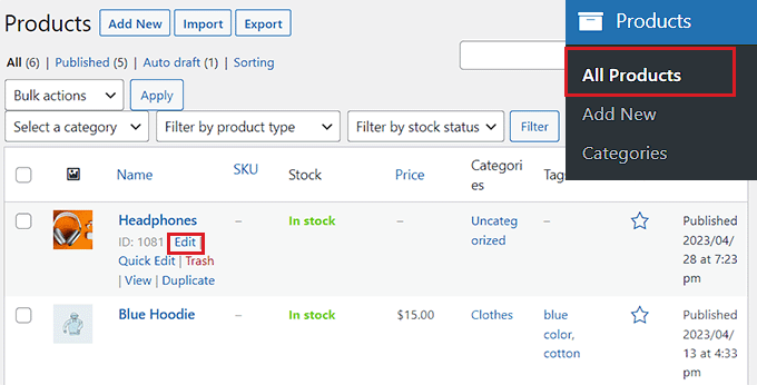 Edit halaman produk Edit the products page