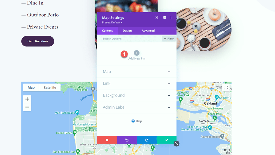 Divi Увеличить карту при прокрутке с эффектами прокрутки Добавить булавку