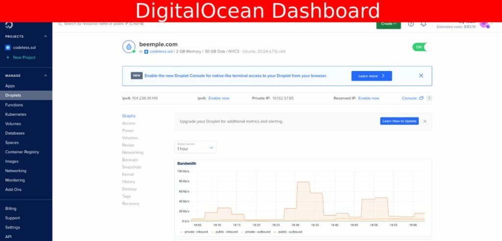 Dasbor VPS DigitalOcean Tidak Terkelola