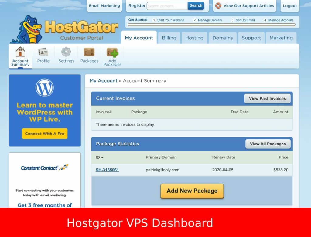 Dasbor VPS Tidak Terkelola Hostgator