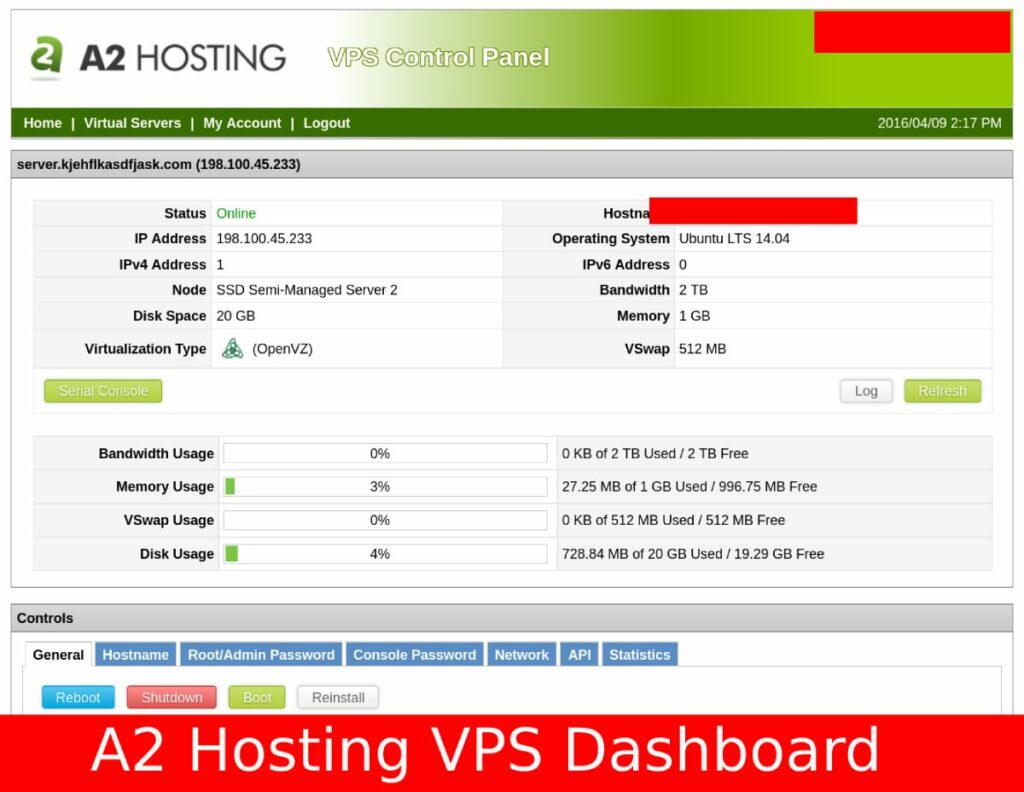 a2 hosting Dasbor VPS Tidak Terkelola