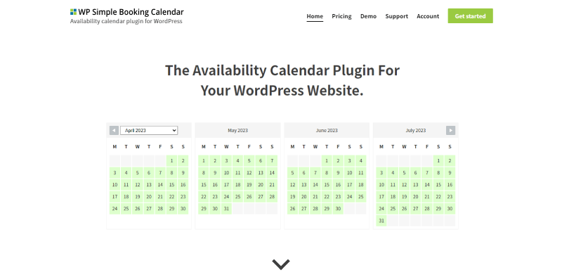 captura de pantalla de la página de inicio del calendario de reserva simple de wp