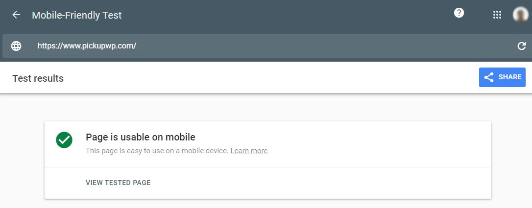 Hasil Uji Ramah Seluler Google untuk Pickup WP