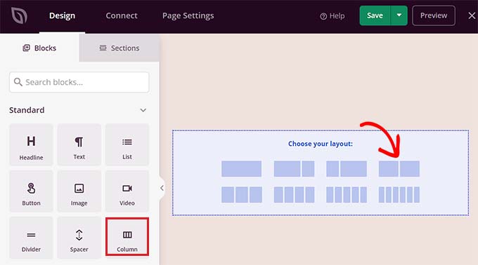 在 SeedProd 中添加列块 Add the Column Block in SeedProd