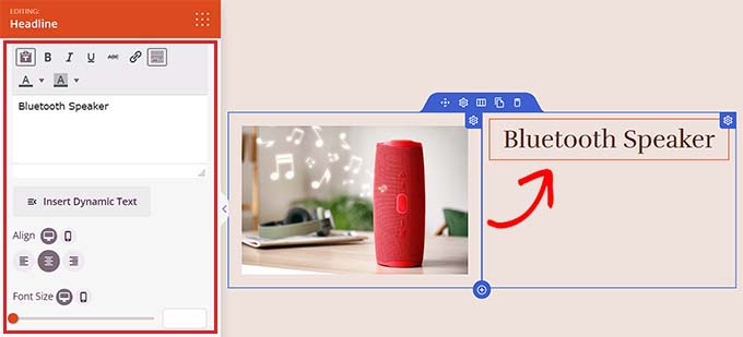 添加标题块并键入产品标题 Add the heading block and type product title