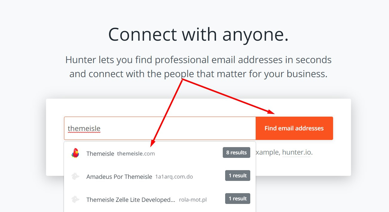 Menggunakan Hunter untuk menemukan alamat email seseorang.