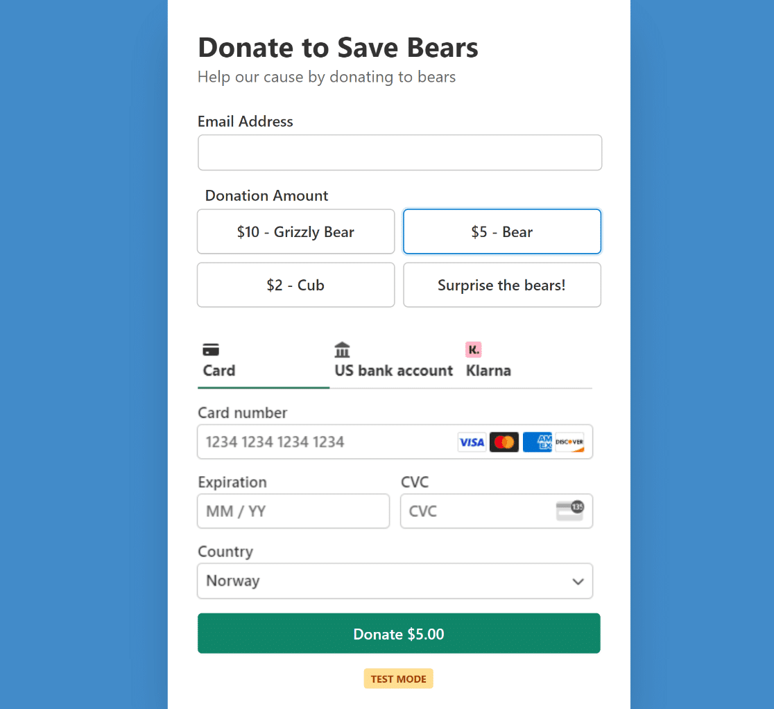 Donation form with WP Simple Pay