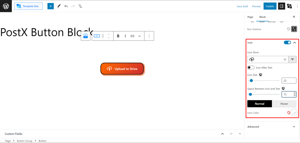 Cómo agregar botones en WordPress: Mejore sus botones de WordPress con PostX 17 Button Icon Settings