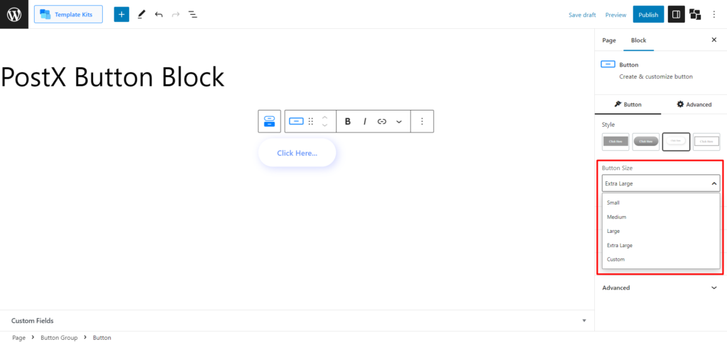 Cómo agregar botones en WordPress: Mejore sus botones de WordPress con PostX 7 Button Size