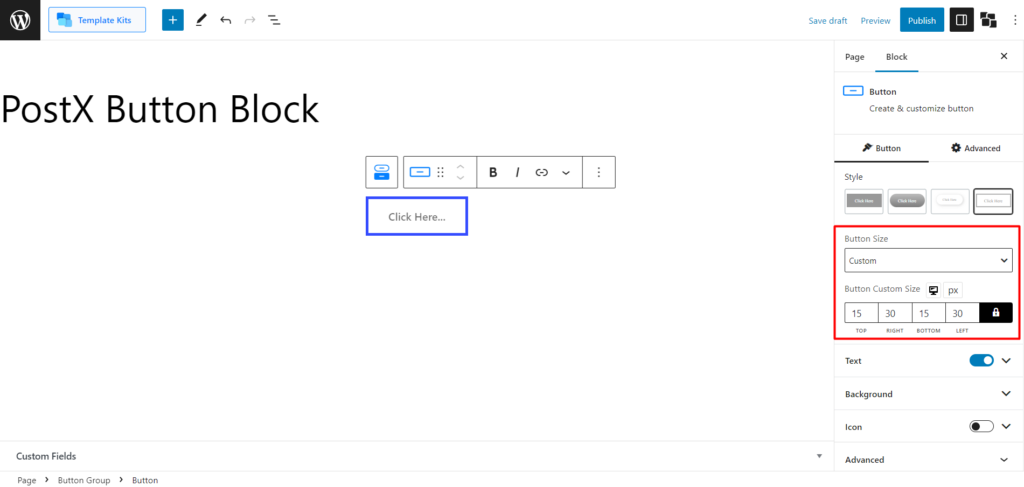 Cómo agregar botones en WordPress: Mejore sus botones de WordPress con PostX 8 Custom Button Size