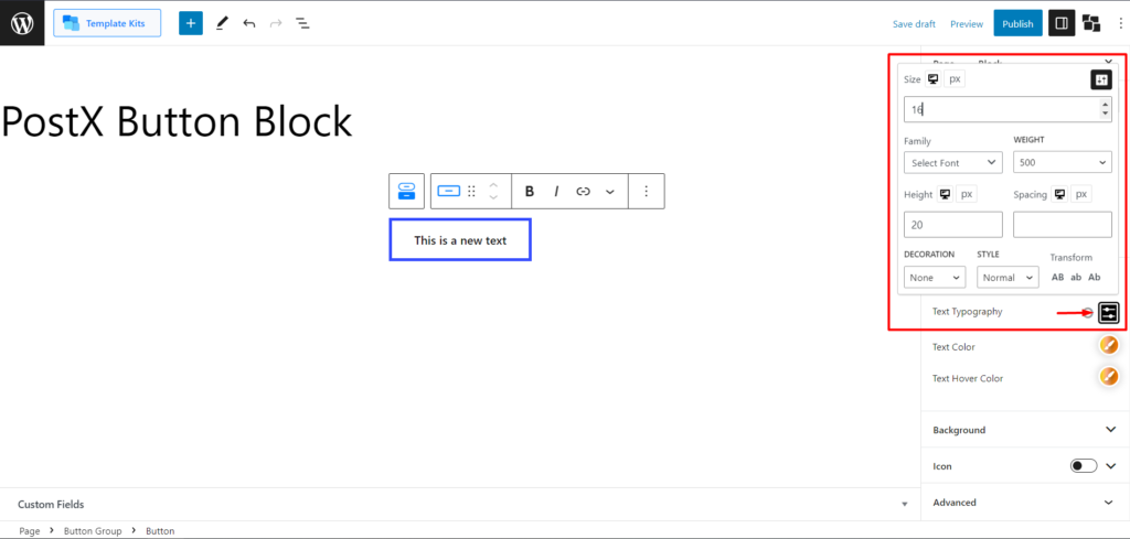 Cómo agregar botones en WordPress: Mejore sus botones de WordPress con PostX 10 Button Text Typography Control