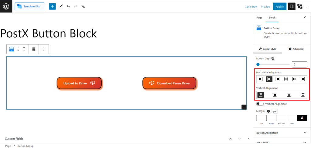 Cómo agregar botones en WordPress: Mejore sus botones de WordPress con PostX 22 Horizontal and Vertical Adjustment