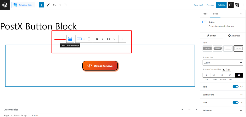 Cómo agregar botones en WordPress: Mejore sus botones de WordPress con PostX 20 Button Group Selection