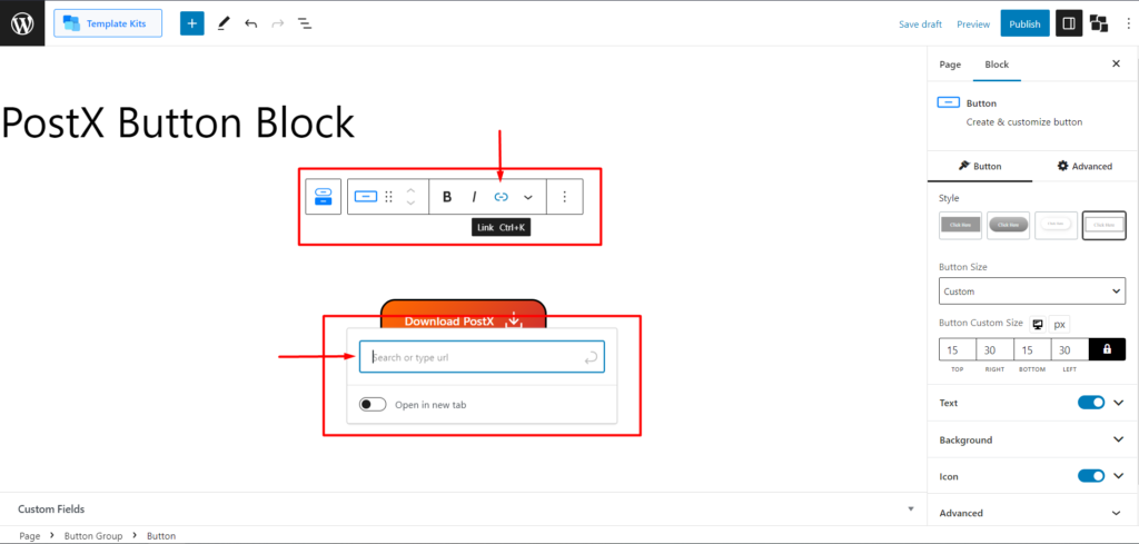 Cómo agregar botones en WordPress: Mejore sus botones de WordPress con PostX 4 Adding Links to Buttons