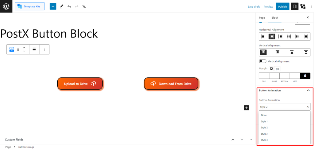Cómo agregar botones en WordPress: Mejore sus botones de WordPress con PostX 24 Button Animation Selector