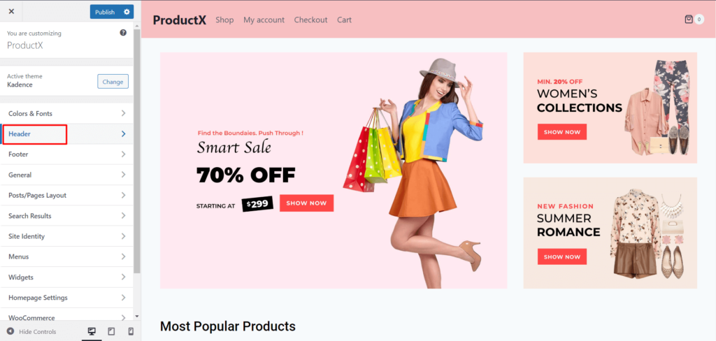 Como adicionar pesquisa de produtos WooCommerce: um guia para aprimorar a experiência de compra 18 Theme Header Customization