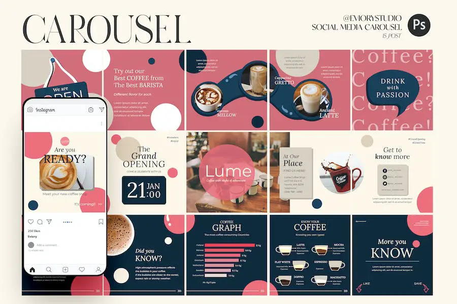Cafetería - Carrusel Plantilla Instagram -