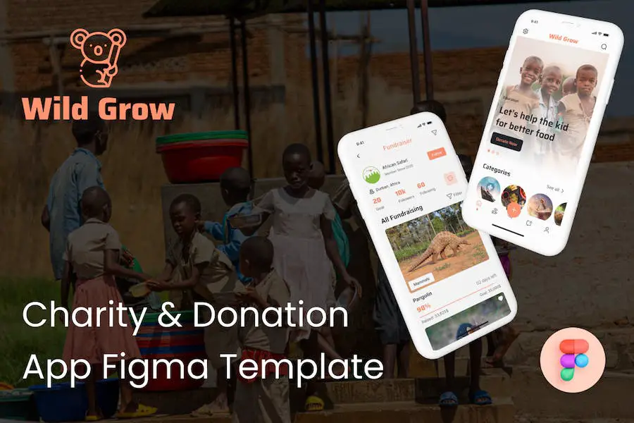 Wild Grow - Plantilla Figma de la aplicación de caridad y donación -