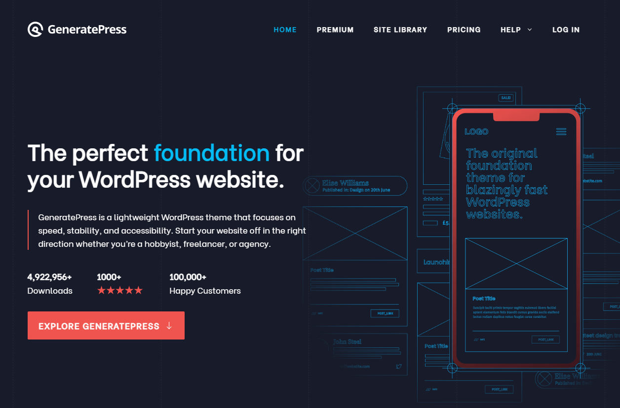 GeneratePress 홈페이지.