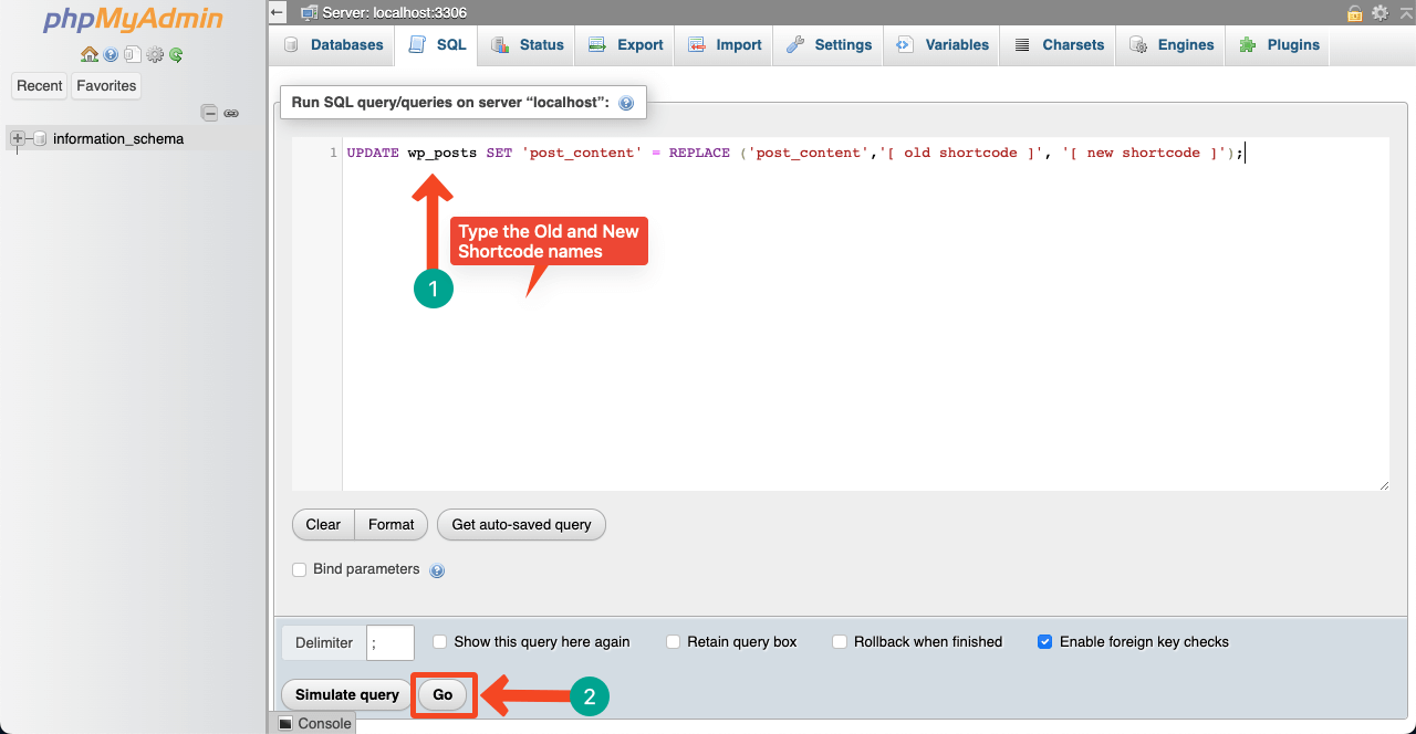 Type the Old and New Shortcode Names