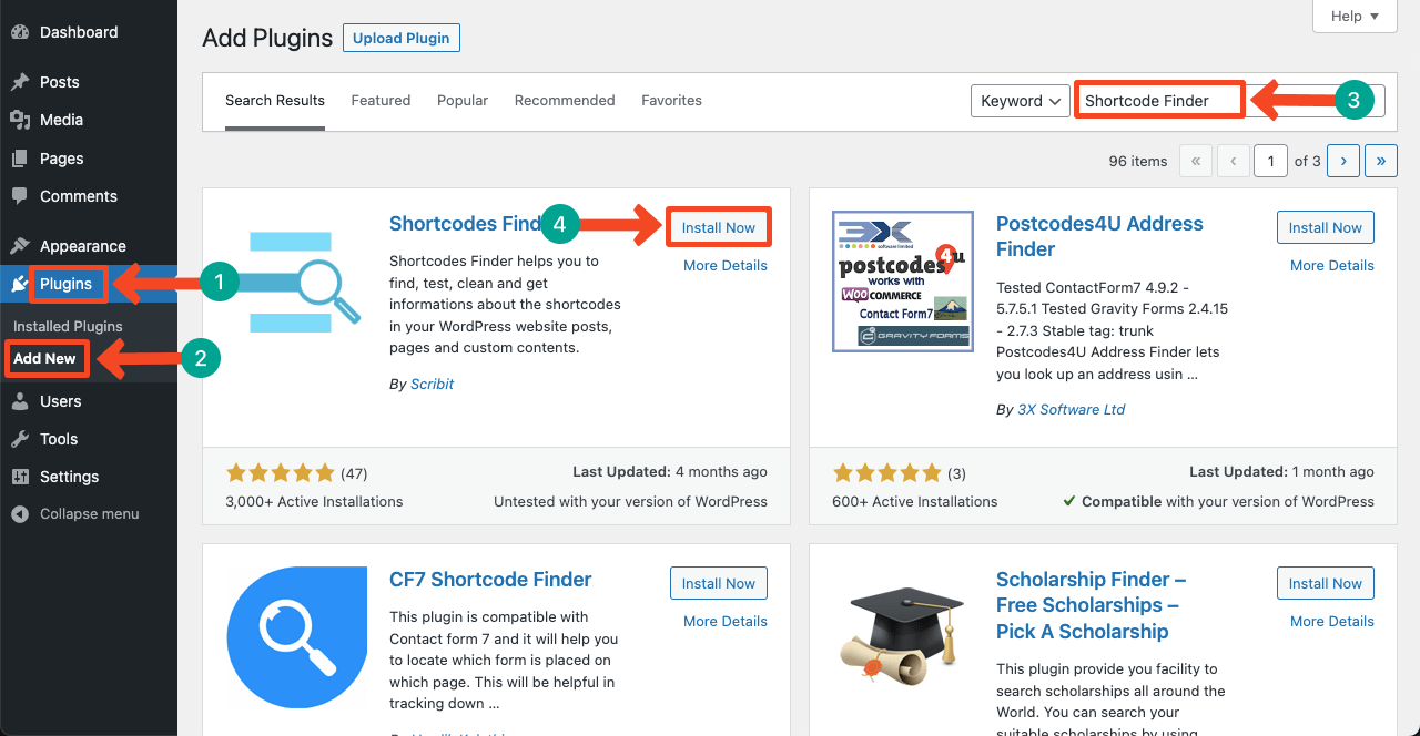 WordPress から未使用のショートコードを削除する方法 (4 つの簡単な方法) 2 Install and Activate the Shortcode Finder Plugin