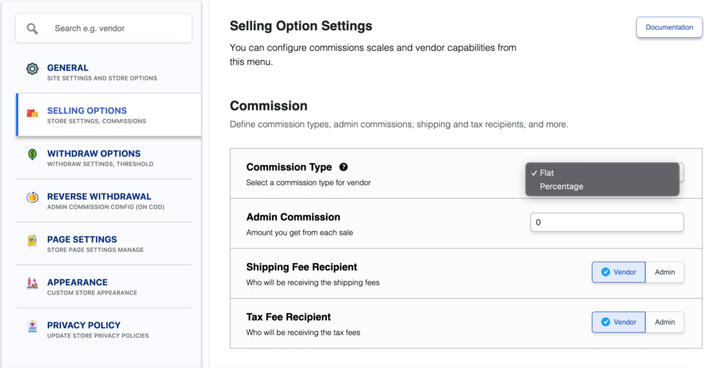 如何在 WordPress 6 中創建在線書店市場 This is a screenshot of the Dokan Commission Settings
