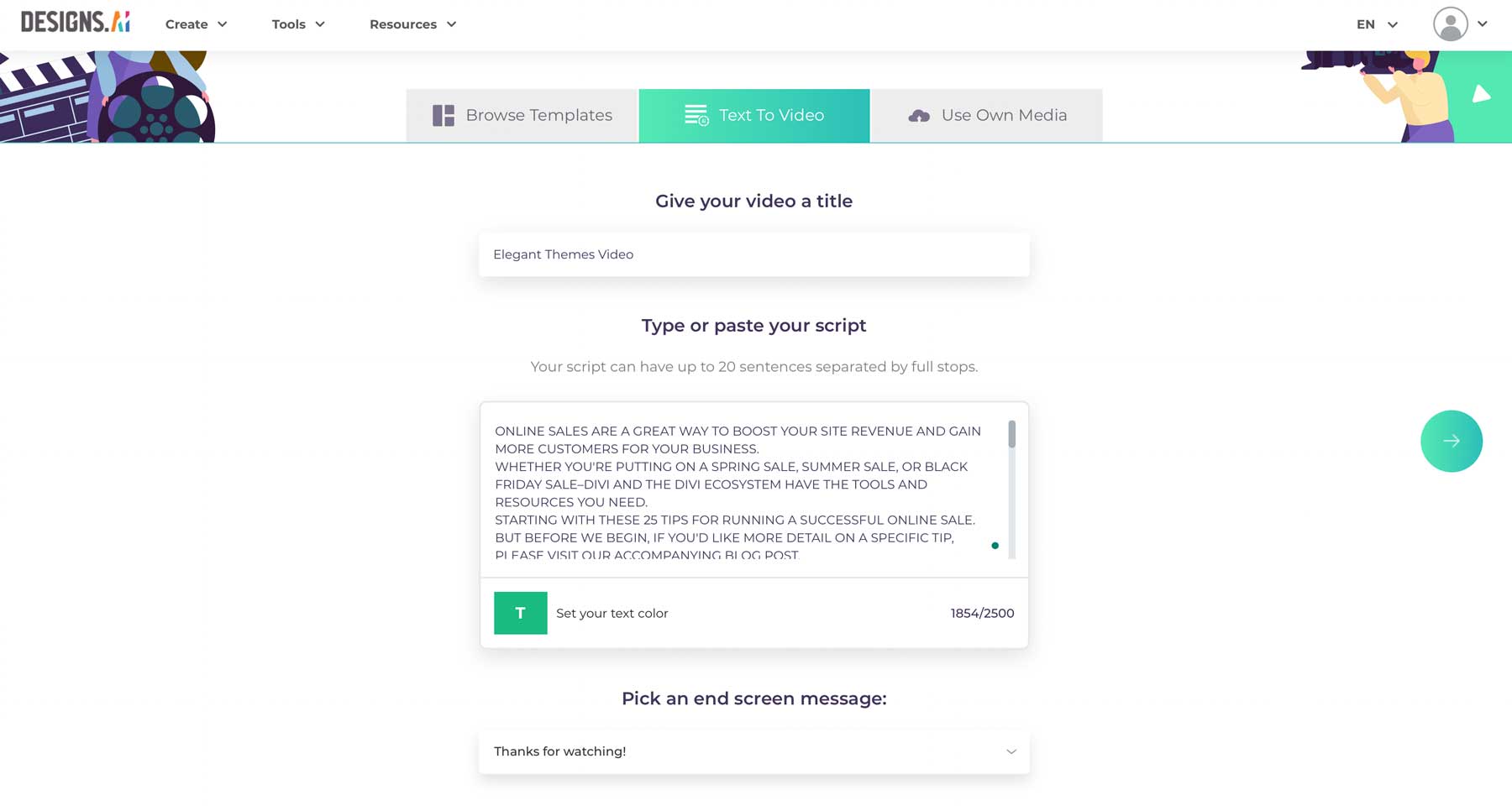 Skrypt wideo Design.ai