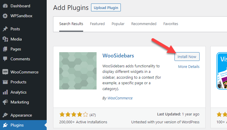 instalar plugin woosidebars