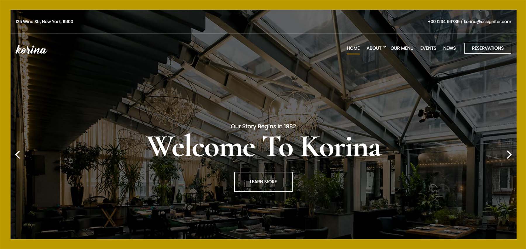 ธีมร้านอาหาร Korina WordPress