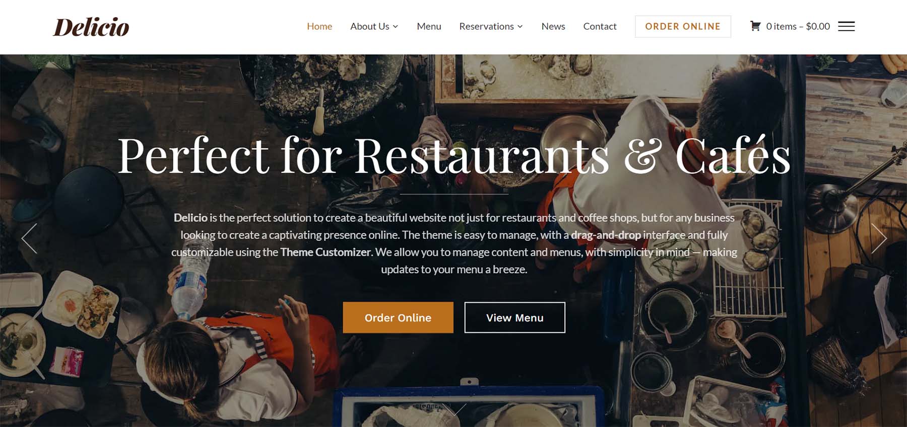 ธีมร้านอาหาร Delicio WordPress