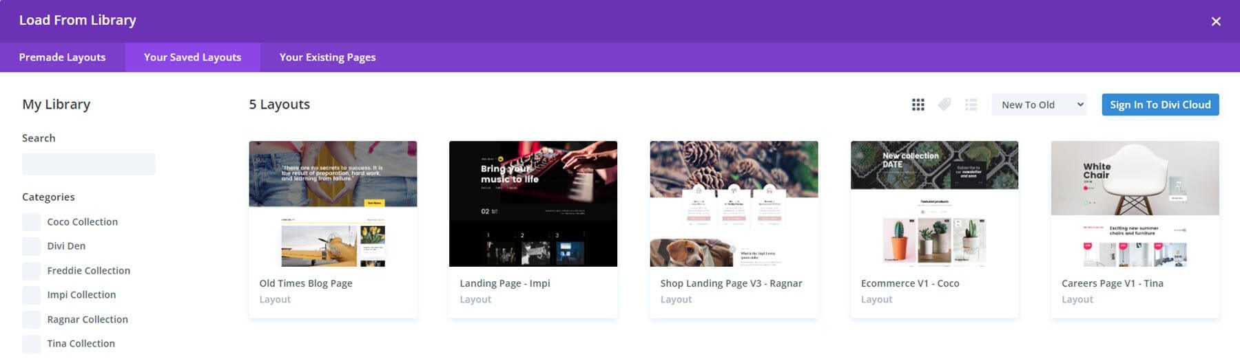 Divi Den Pro-Layoutbibliothek im Divi Theme Builder