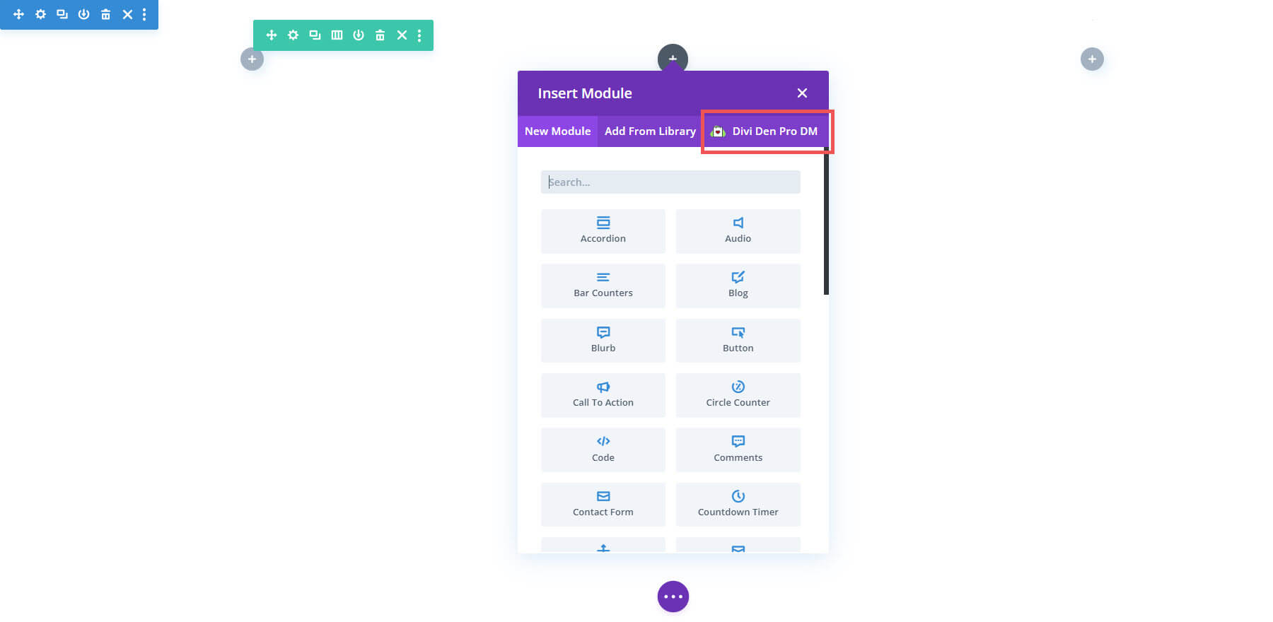 Divi Builder 中的 Divi Den Pro 布局库