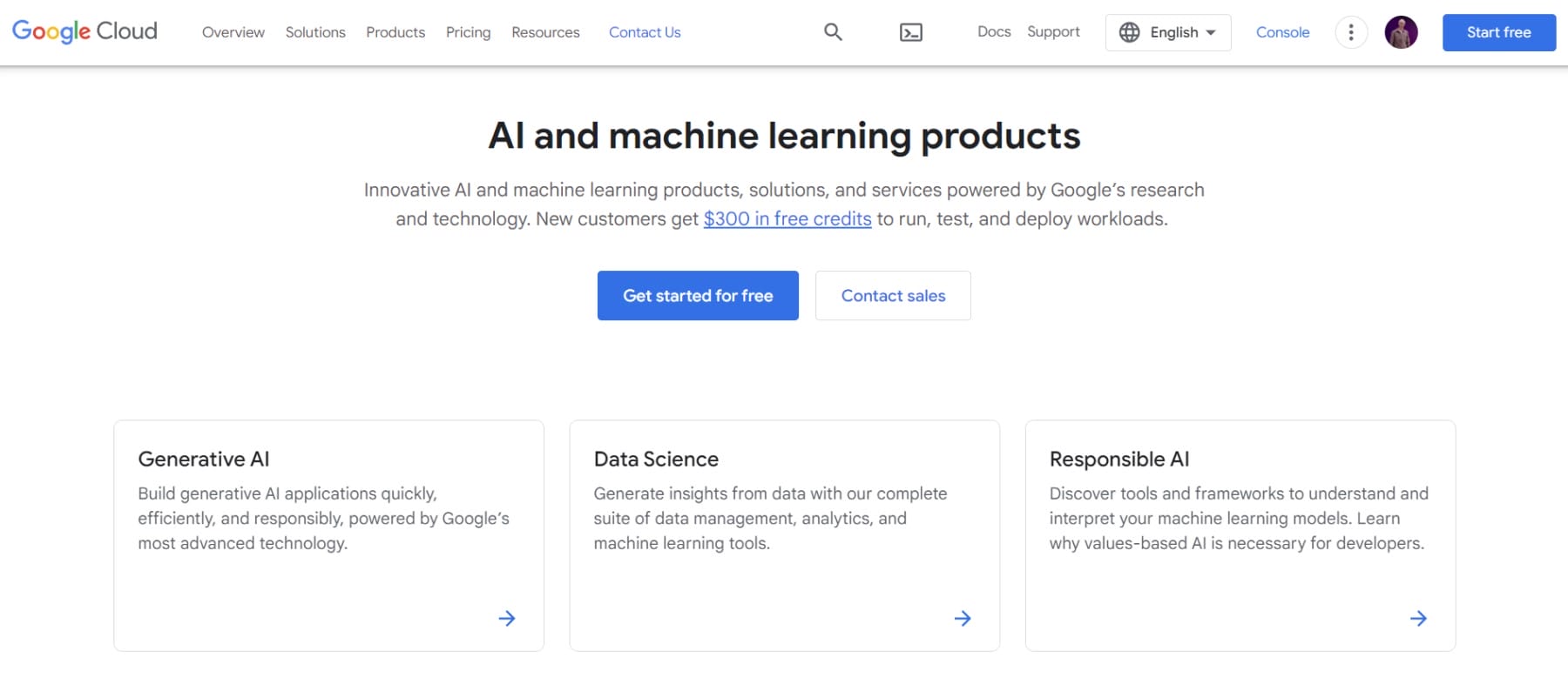 Платформа Google AI – главная страница, май 2023 г.