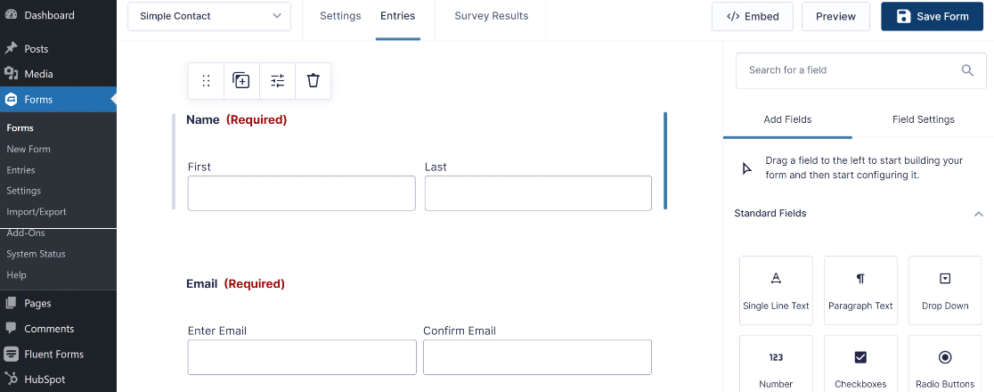 Gravity Forms user interface
