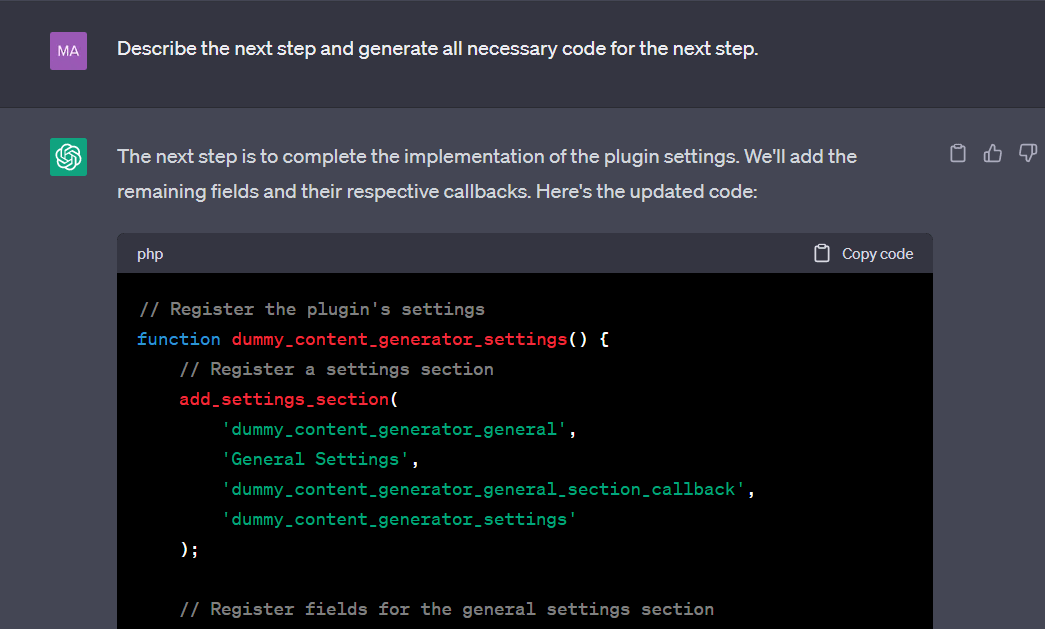 ChatGPT - WordPress 插件開發提示。