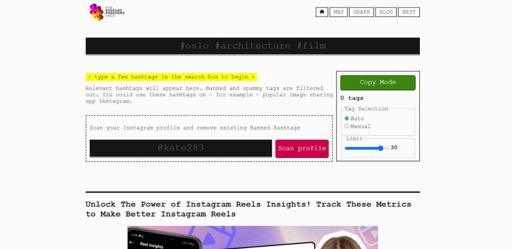 Display Purposes: Tag generator for Instagram