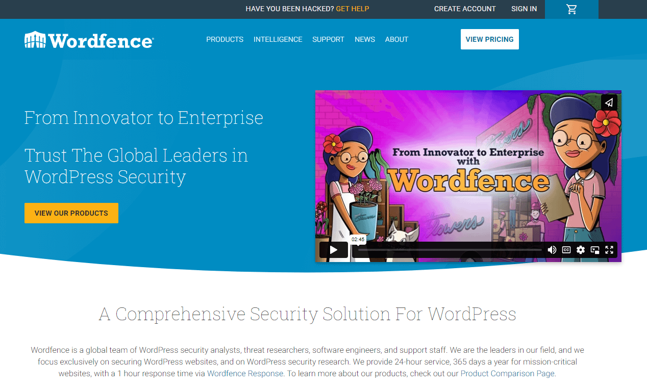 如何阻止 DDoS 攻擊:Wordfence 主頁。