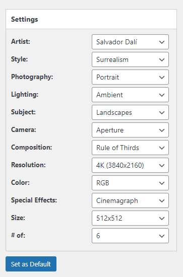 configuración de imagen